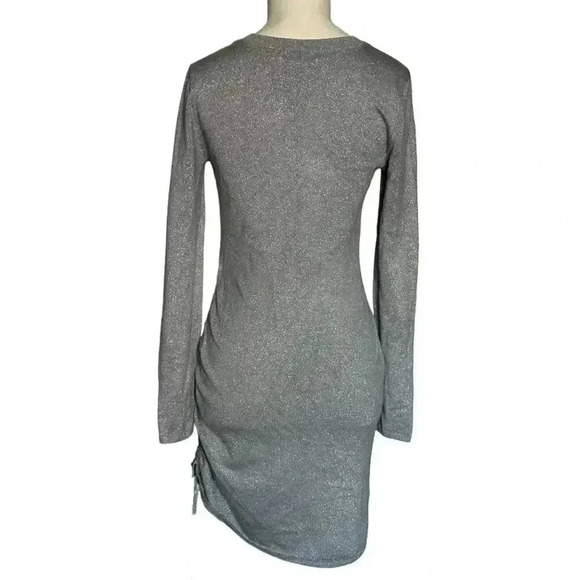 Abercrombie Sparkly Asymmetrical Ruched Mini Sweater Dress Grey Sparkle S/P - Picture 5 of 14